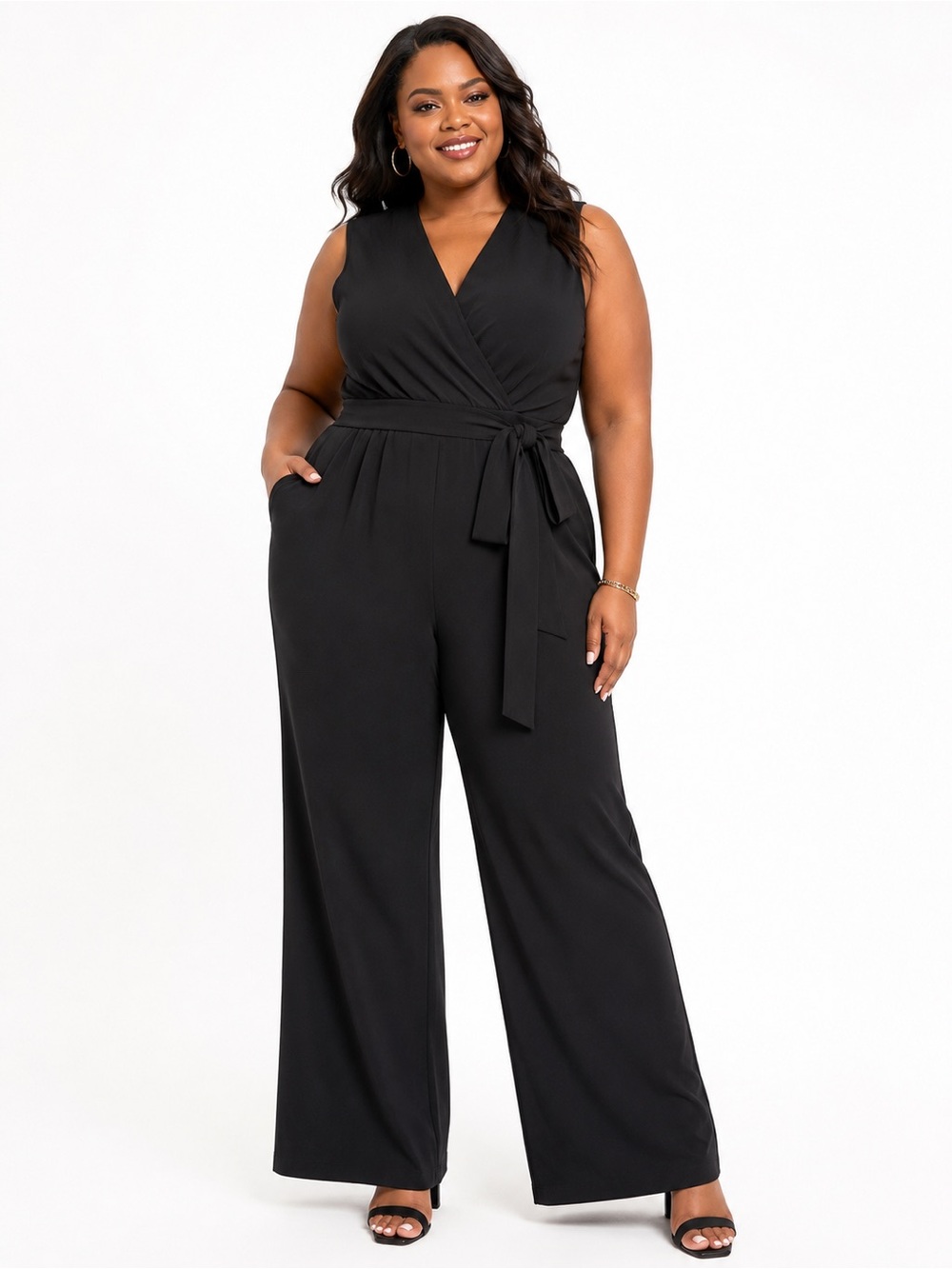 Emery Rose 4XL NWT Black Wide Leg Jumpsuit Belted Plus Size